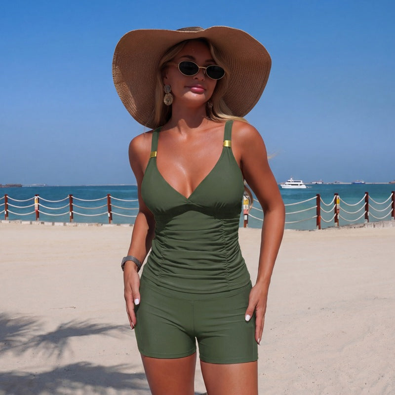 Women'S Tankini Swimsuit With Pockets Casual Color Block High Elasticity