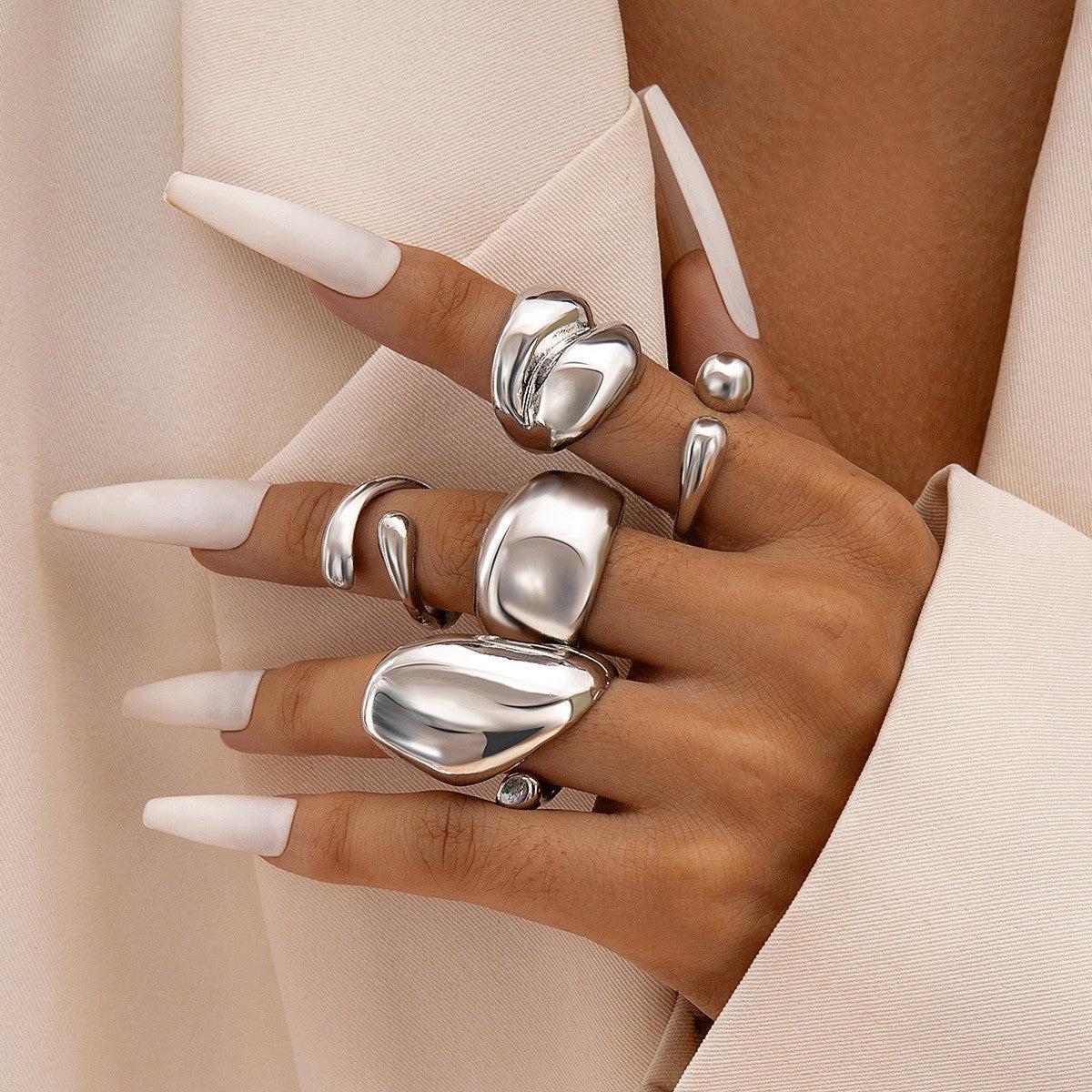 Trendy Vintage Statement Geometric Open Joint Ring Set