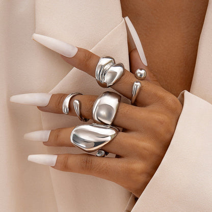Trendy Vintage Statement Geometric Open Joint Ring Set