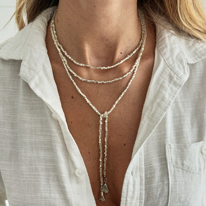Shiny Cbb Imitation Pearl Beaded Long Necklace With Metal Tassel For Women