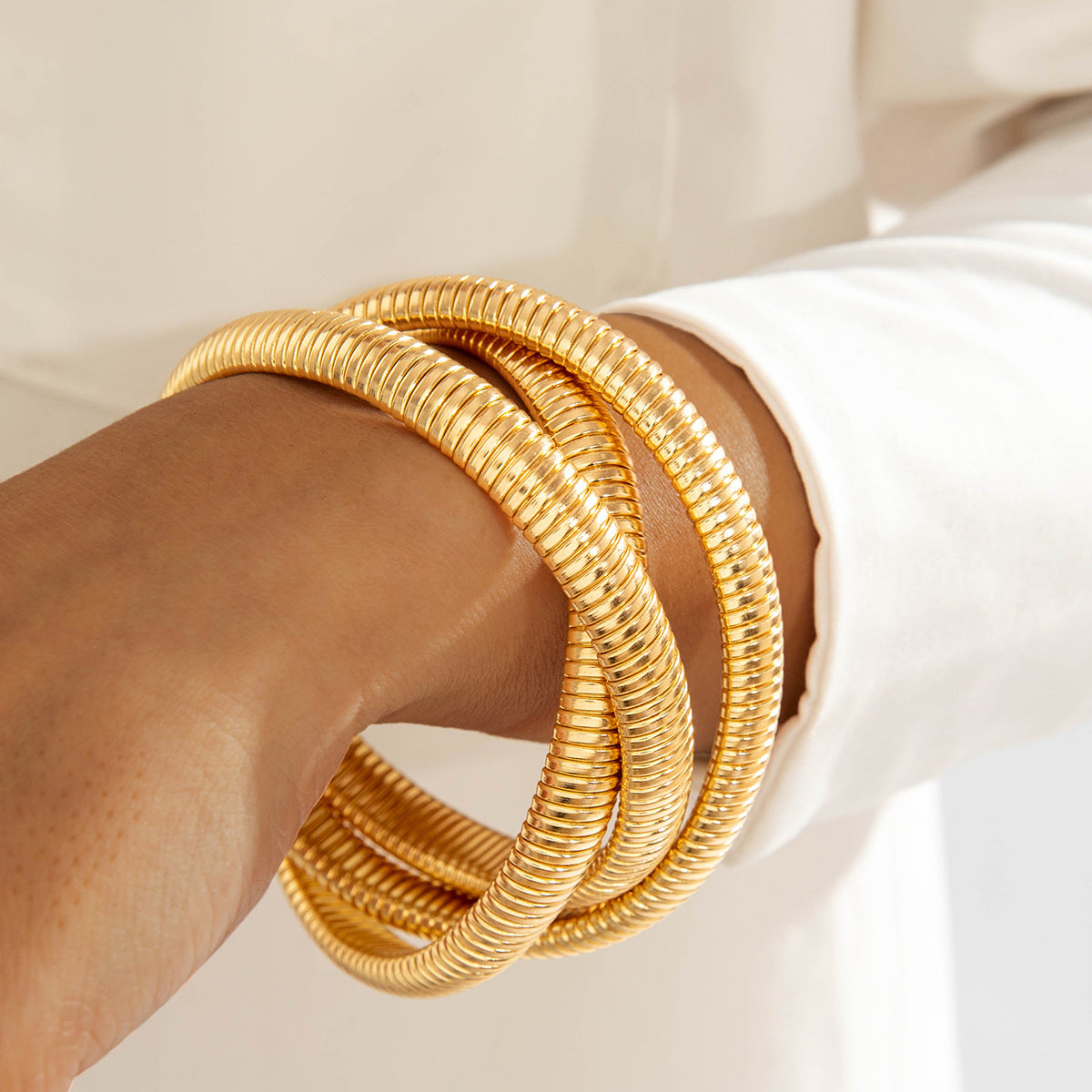 Layered Geometric Statement Cuff Bracelet Set
