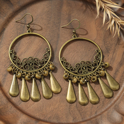 Bohemian Leaf Tassel Earrings Vintage Alloy Jewelry