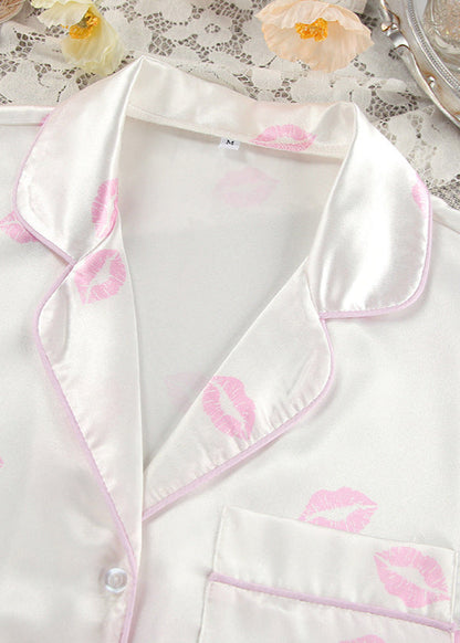 Satin Lounge Set With Kiss Print Design