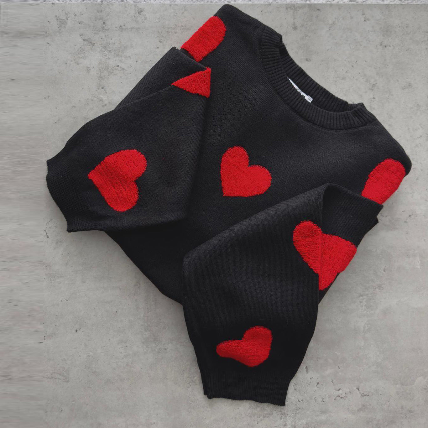 Casual Heart Embroidery Thicken Warm Knit Sweater