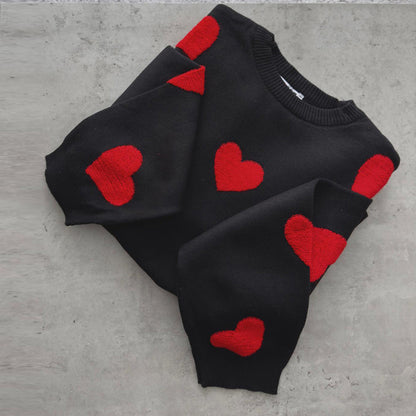 Casual Heart Embroidery Thicken Warm Knit Sweater