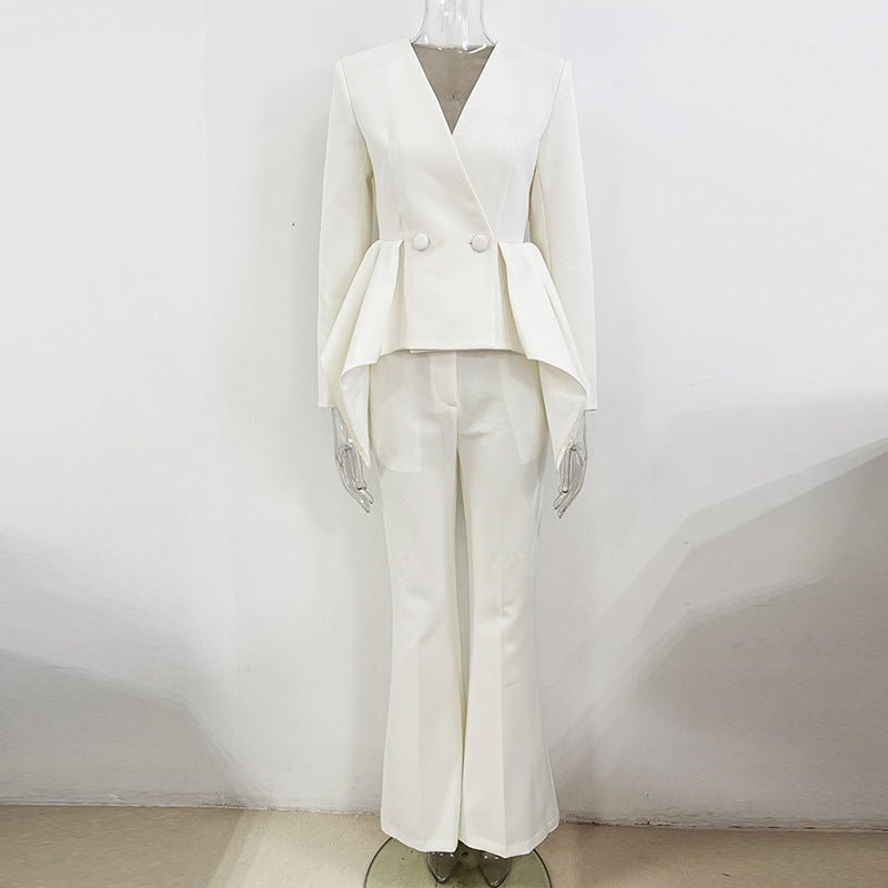 Ruffled Long Sleeve Jacket And Pants Set