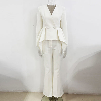 Ruffled Long Sleeve Jacket And Pants Set