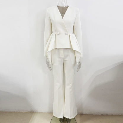 Stylish Ruffled Top Jacket And Flared Pants Set