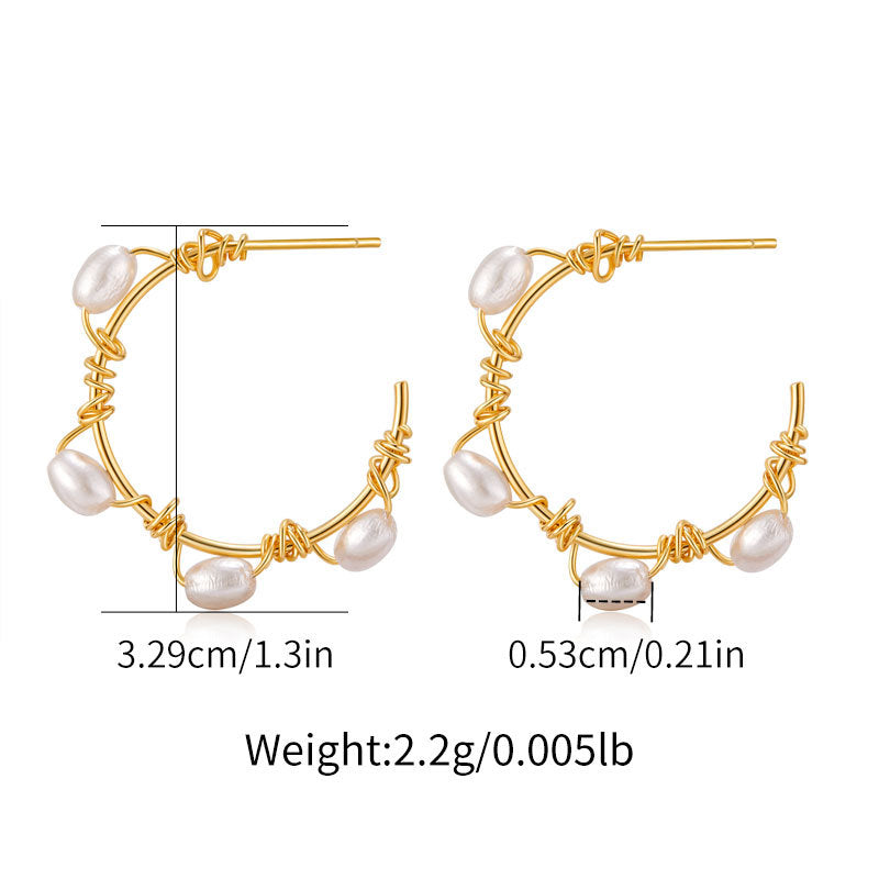 Elegant Pearl Wire Wrapped Hoop Earrings