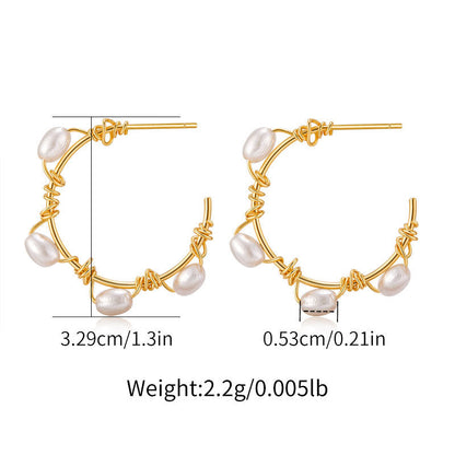 Elegant Pearl Wire Wrapped Hoop Earrings