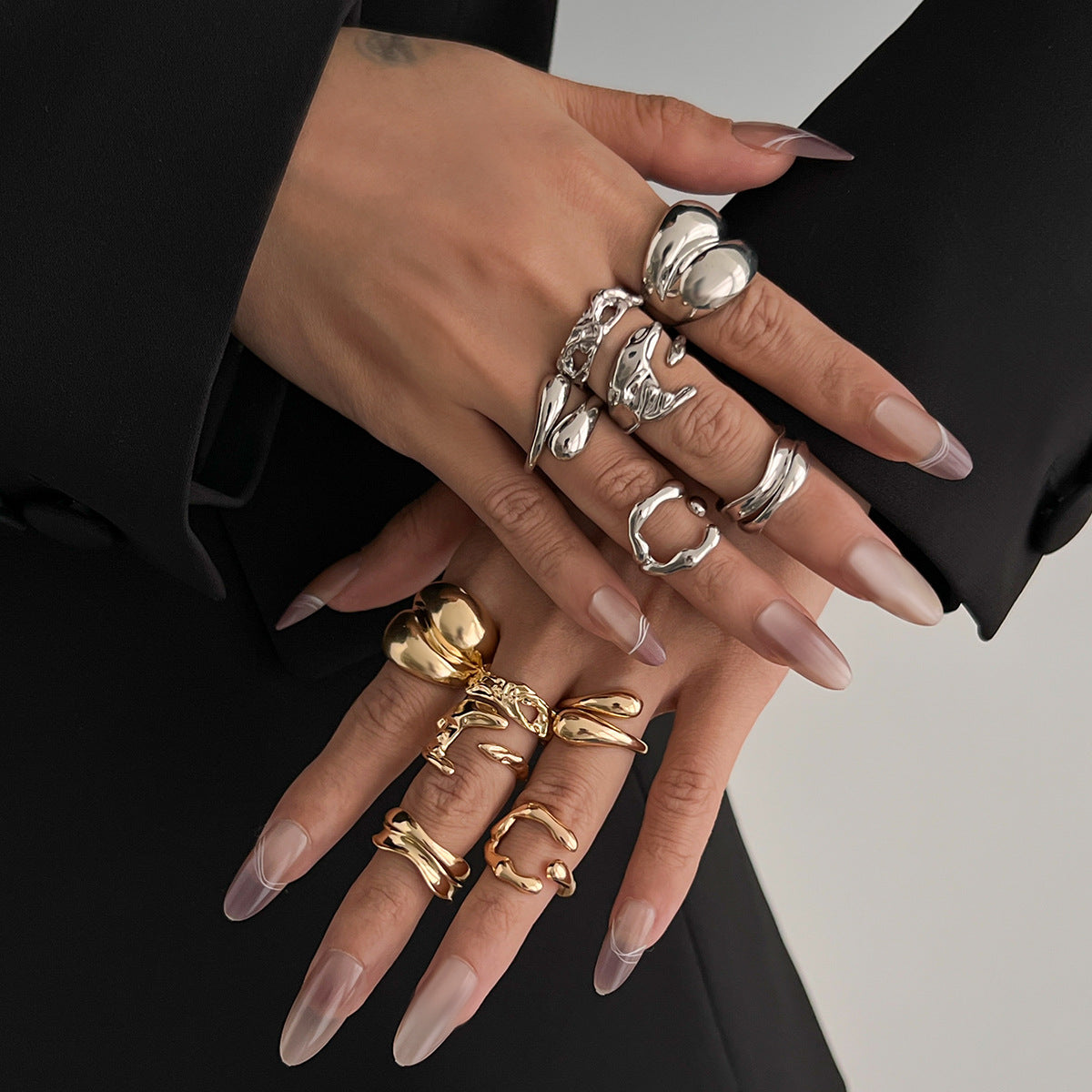 Fashionable Metal Liquid Lava Open Ring Set Geometric Style