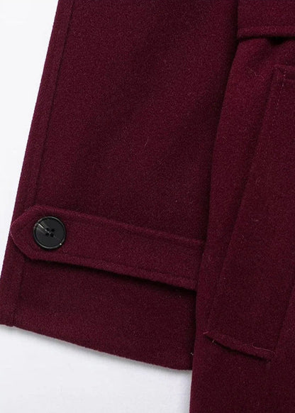 Double Breasted Belted Trench Coat Burgundy Fabric