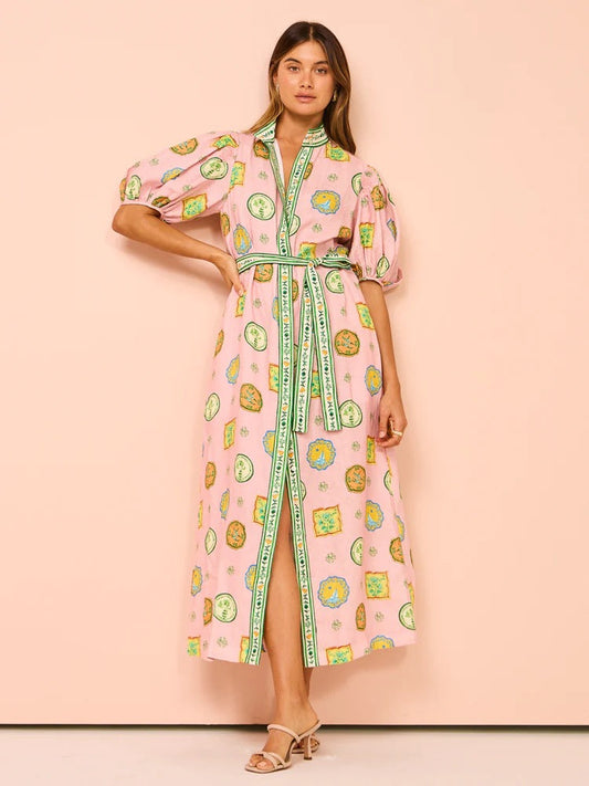 Casual Fashion Floral Print Linen Cardigan Dress