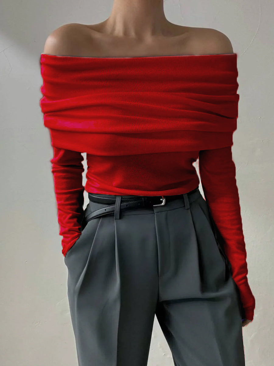 Off-Shoulder Knit Sweater Elegant Fitted Style