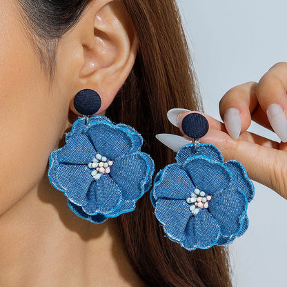 Trendy Floral Denim Tassel Earrings
