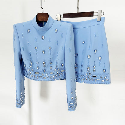 French Romantic Short Sleeve Jacket And Skirt Set