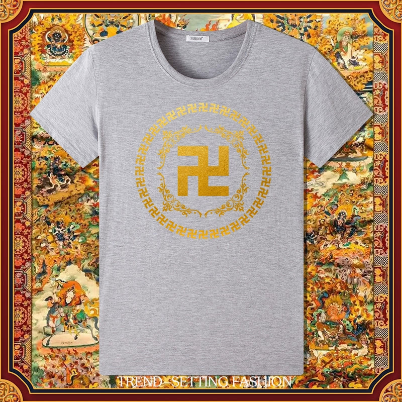 Buddha Heart Seal Ten Thousand Characters Buddha Cotton Short-Sleeved T-Shirt For Men And Women