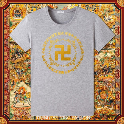 Buddha Heart Seal Ten Thousand Characters Buddha Cotton Short-Sleeved T-Shirt For Men And Women