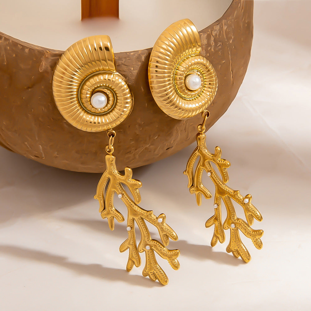 Coral Design Stainless Steel Shell Earrings Stylish Women's Jewelry