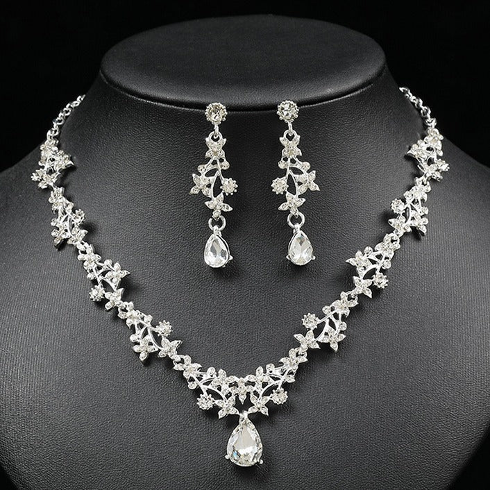 Wedding Necklace And Earring Set With Teardrop Charms