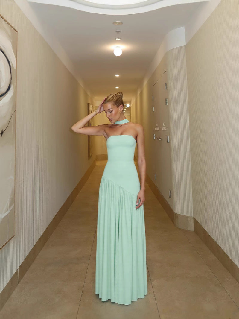 Elegant Strapless Bodycon Maxi Dress With Back Slit