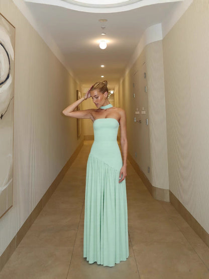 Elegant Strapless Bodycon Maxi Dress With Back Slit