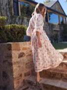 Floral Long Maxi Dress Elegant Casual Linen With Belt