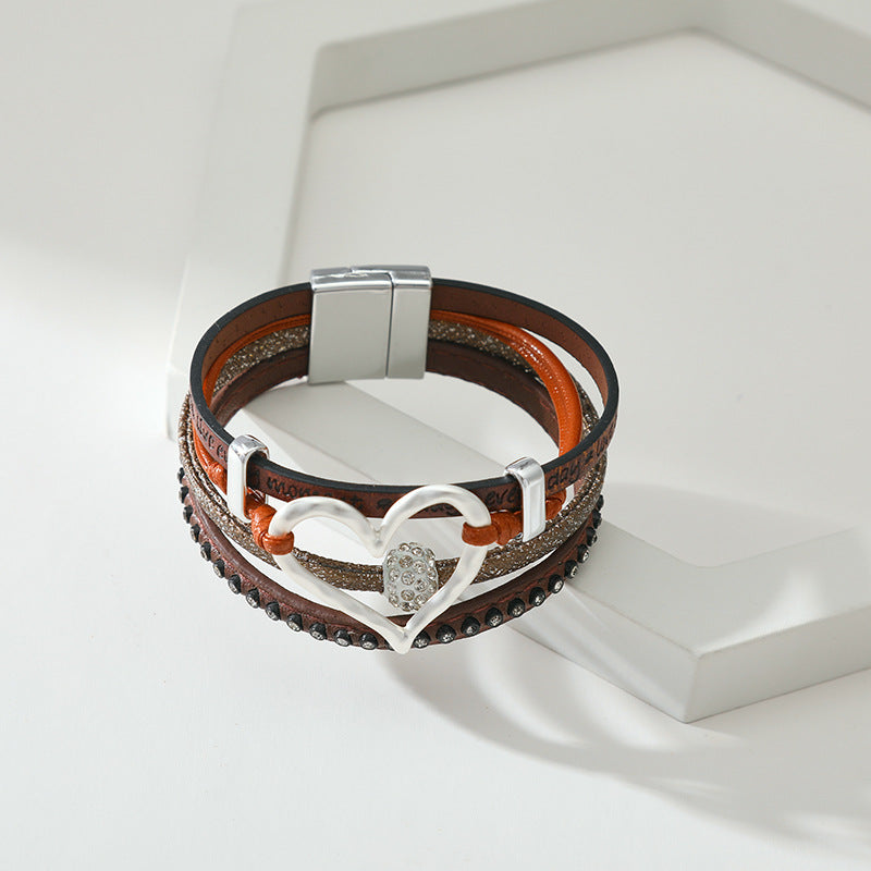 Hollow Out Love Zircon Layered Bracelets