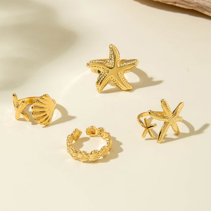 Bohemian Pearl Flower Ring Set Alloy Plating Metal Rings