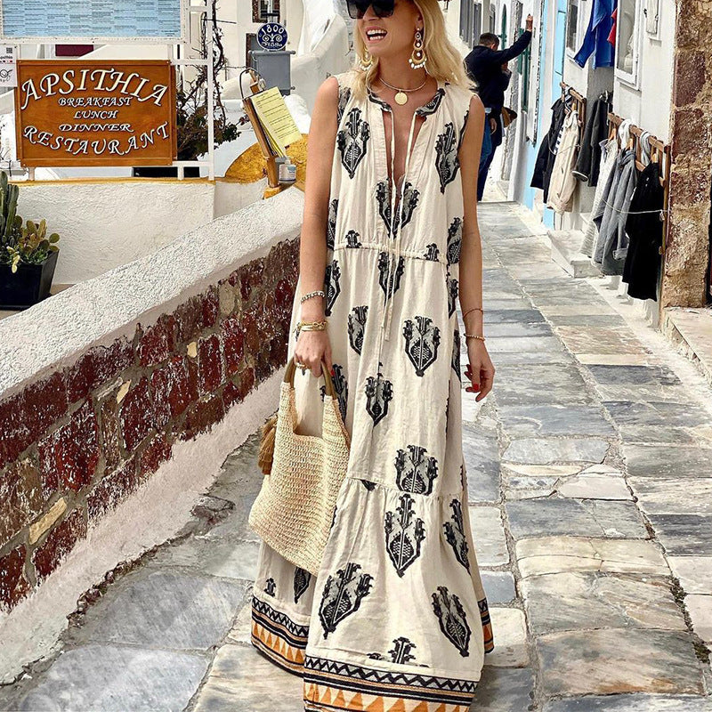 Women'S Summer New Style Sleeveless Mid Length Bohemian Printed Dress