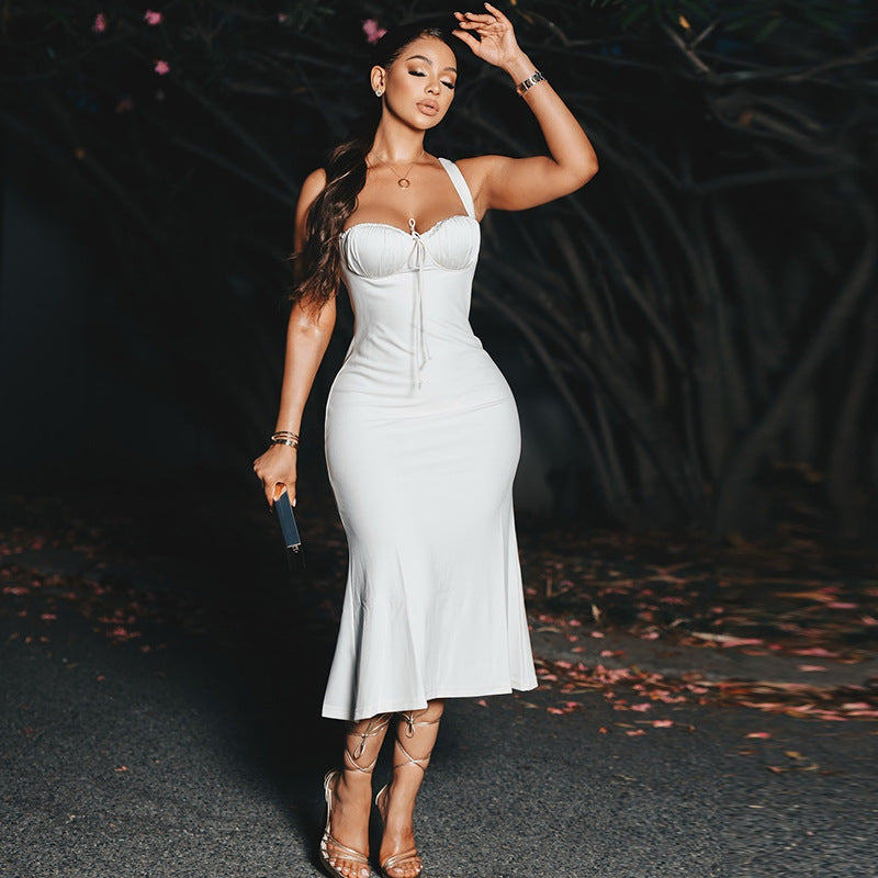Elegant Solid Color Fish Tail Dress With Spaghetti Straps