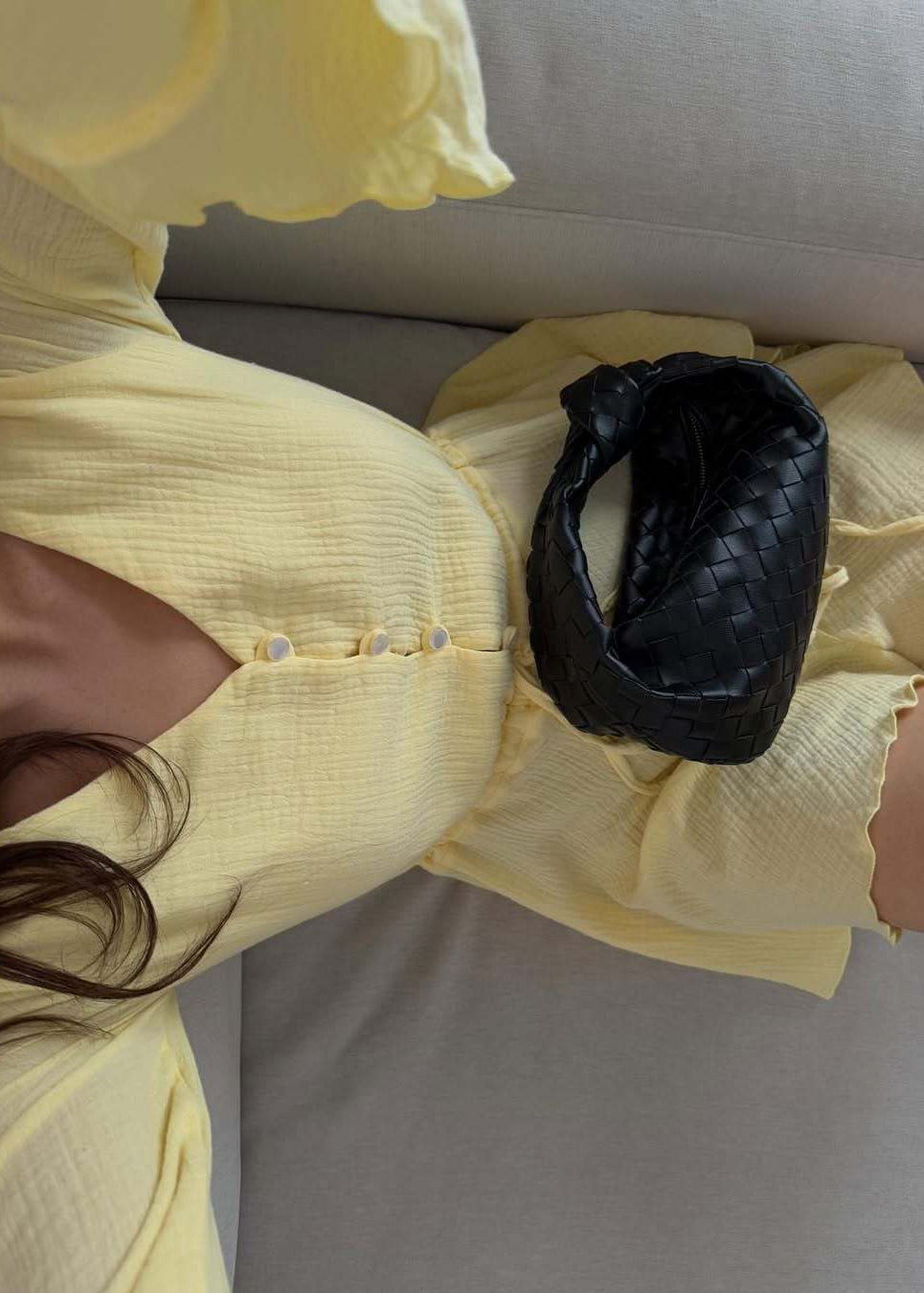 Flared Sleeve Button Romper In Lightweight Yellow Fabric