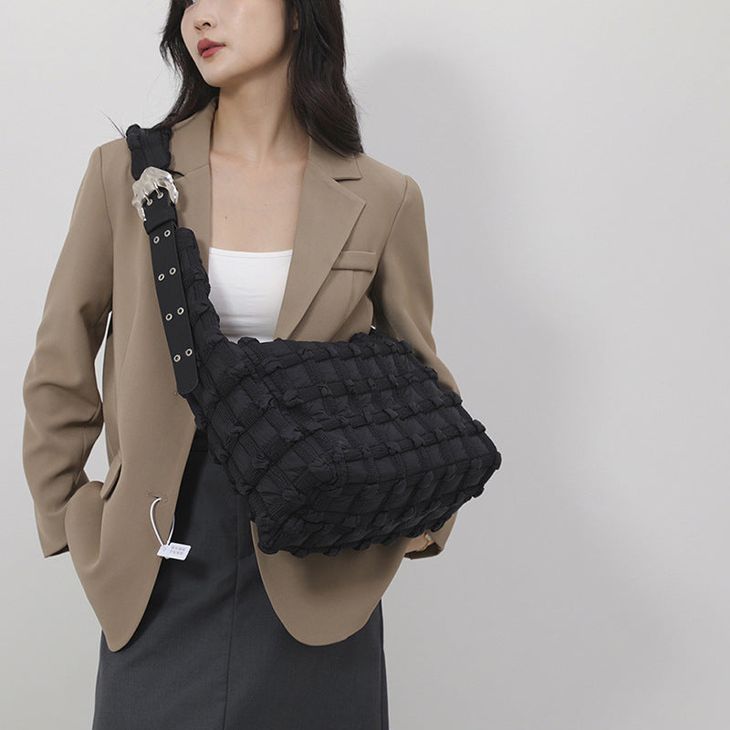 Checkered Cloud Puff Bag Trendy Nylon Shoulder Bag