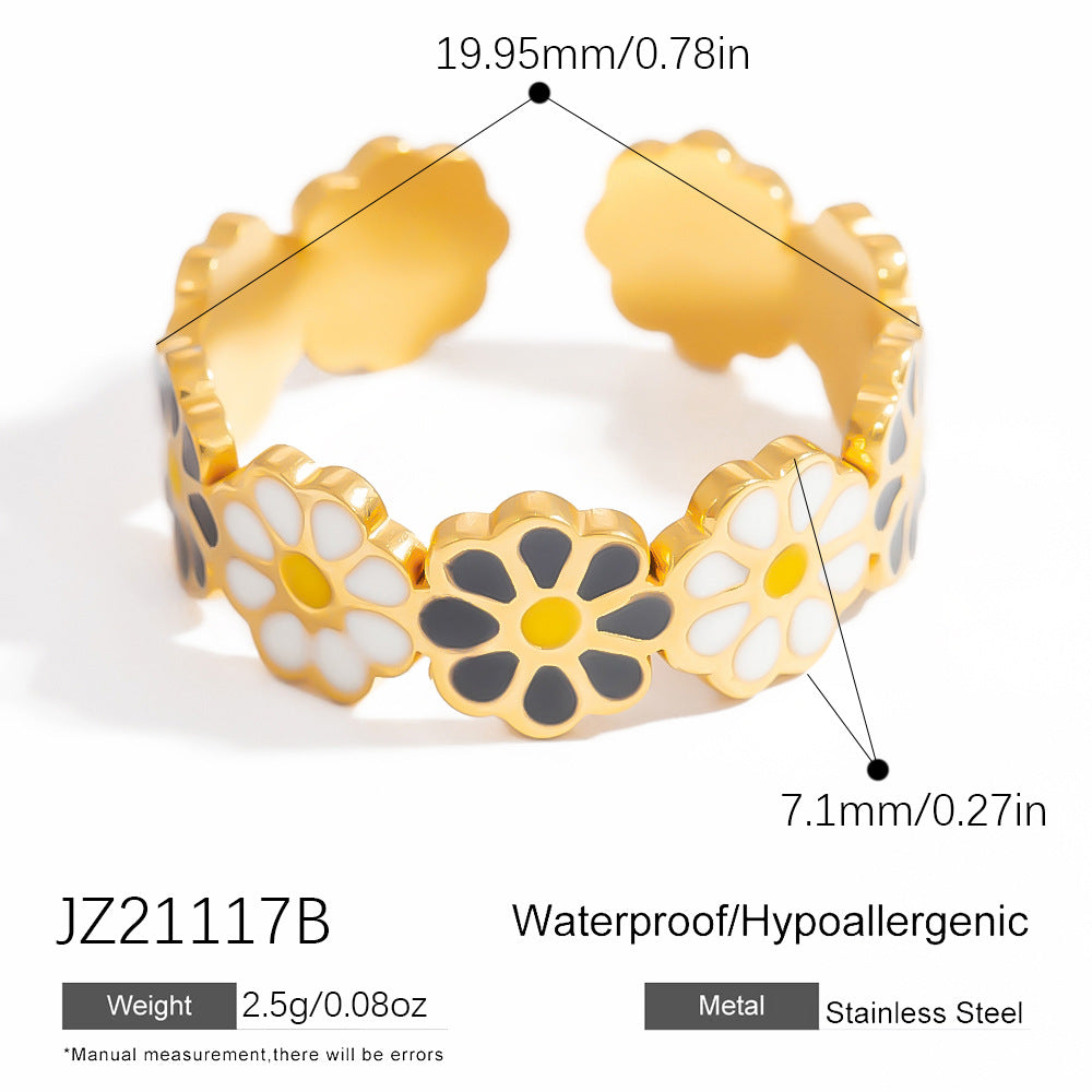 Floral Design Stainless Steel Adjustable Ring for Women