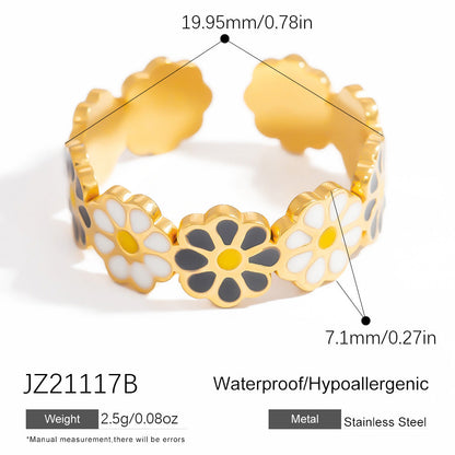 Floral Design Stainless Steel Adjustable Ring for Women