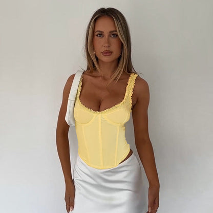 Sexy U-Neck Ruffle Hem Slim Fit Top