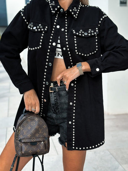 Retro Studded Loose Denim Jacket for Women