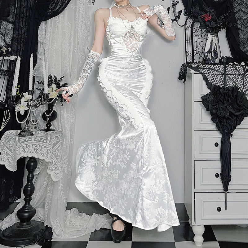 Pearl Mermaid Skirt Elegant Polyester A-Line Maxi Dress
