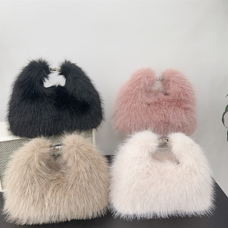 Trendy Faux Fox Fur Mini Furry Evening Bag
