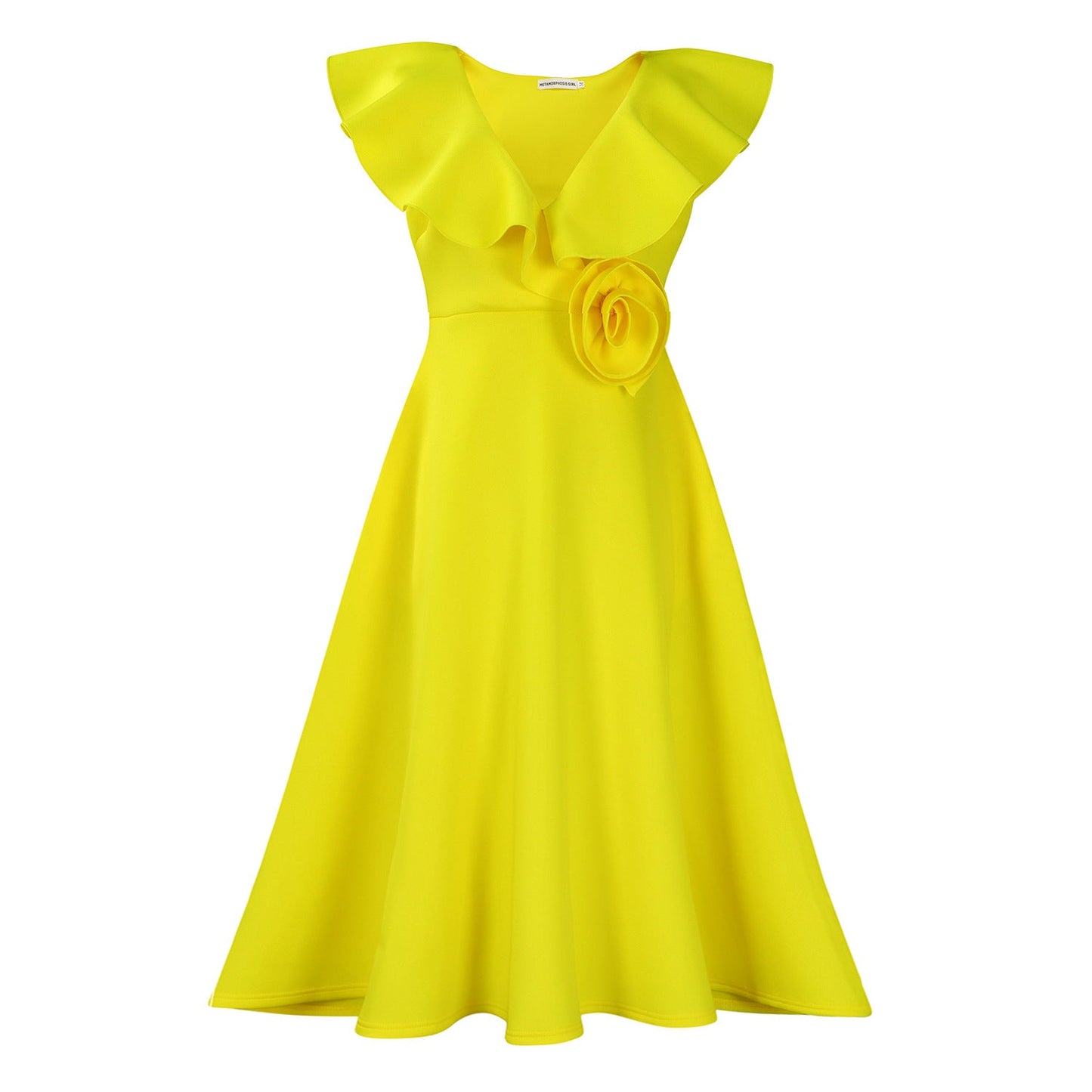V-Neck Ruffle Floral Dress Elegant Evening Gown