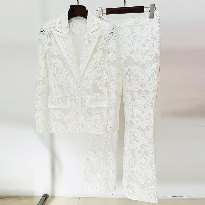 Mesh Embroidered Sequin Suit Set