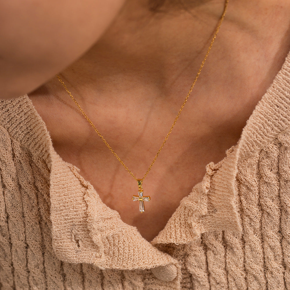 Zircon Cross Pendant Necklace