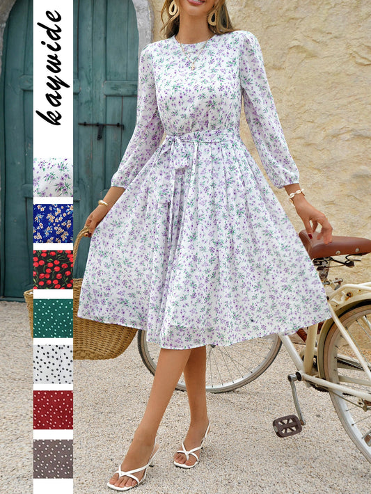 Floral Print Tie Waist Maxi Dress for Women