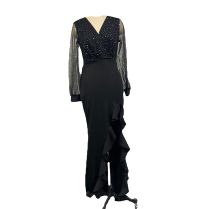 Elegant Black Sheer Sequined Maxi Dress For Casual Outfits