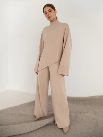 High Collar Irregular Knit Sets