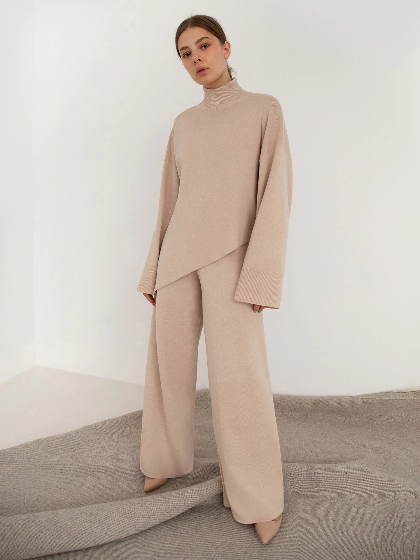 High Collar Irregular Knit Sets