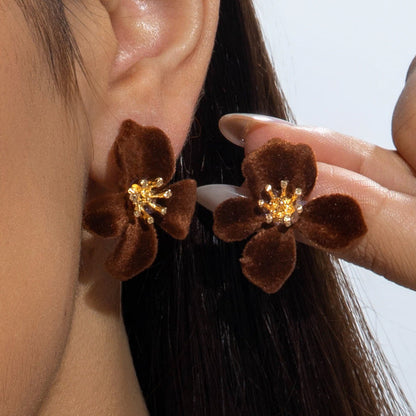 Red Velvet Butterfly Bow Floral Earrings Vintage Pearl Earrings