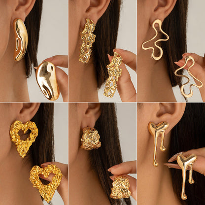 Unique Liquid Lava Metal Heart Drop Earrings