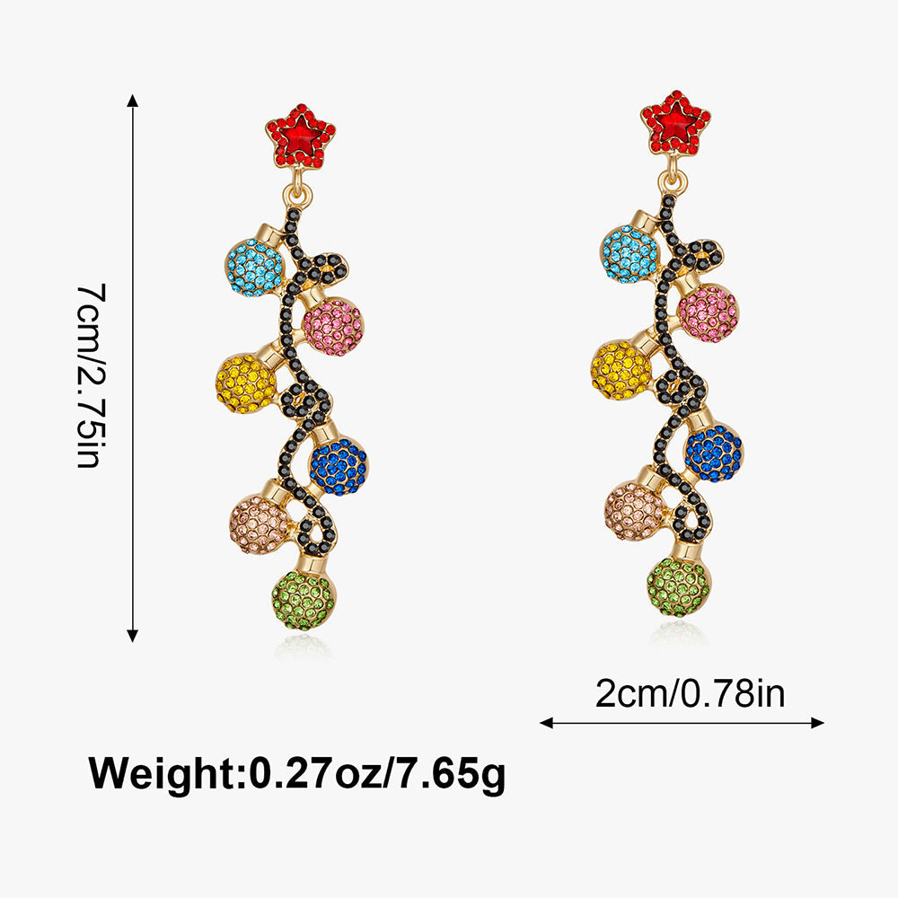 Colorful Light Bulb Rhinestone Christmas Dangle Earrings