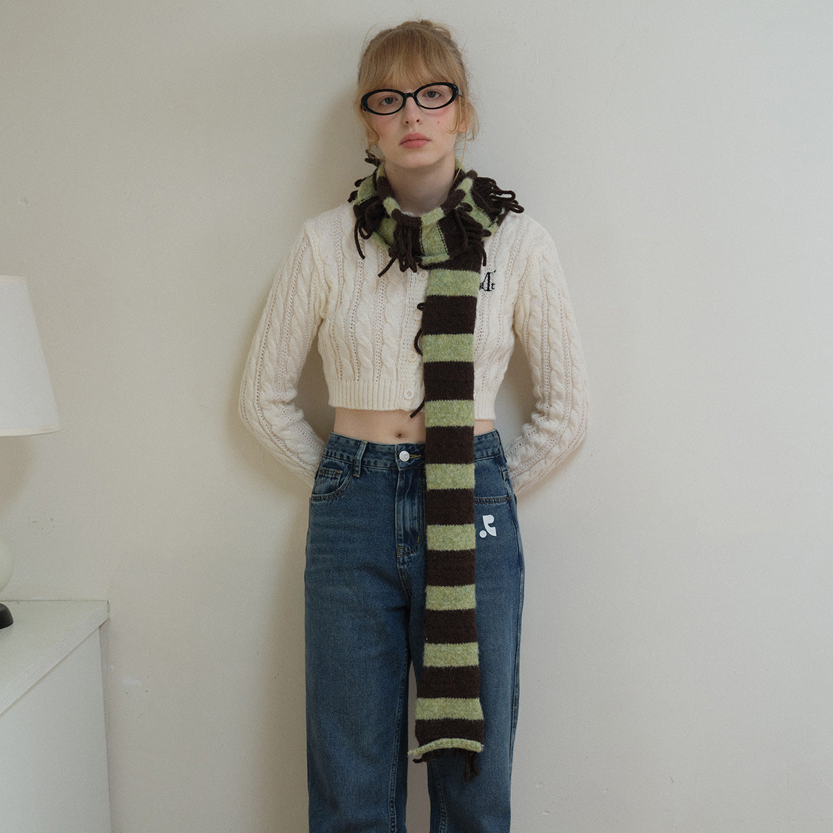 Handcrafted Striped Wool Blend Scarf for Women
